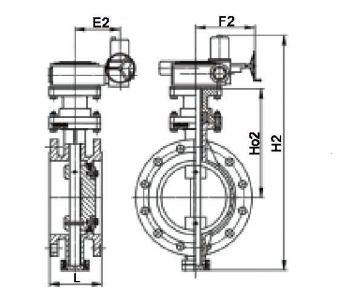 三偏心法(fǎ)蘭硬密封電動(dong)蝶閥結構示意(yi)圖
